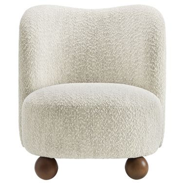 Monroe Boucle Fabric Accent Chair In Pearl and Walnut