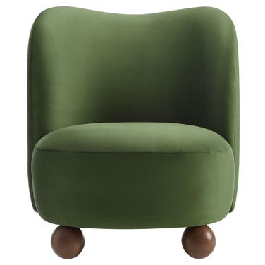 Monroe Performance Velvet Accent Chair In Moss Green and Walnut