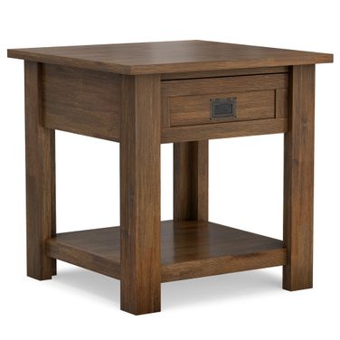 Monroe Solid Acacia Wood End Table In Rustic Natural Aged Brown