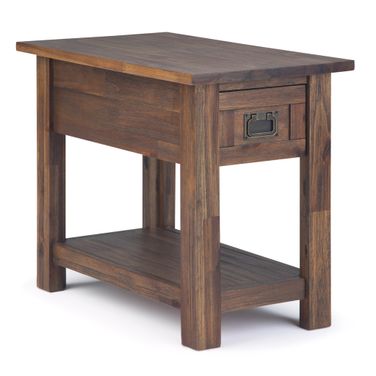 Monroe Solid Acacia Wood Narrow Side Table In Distressed Charcoal Brown
