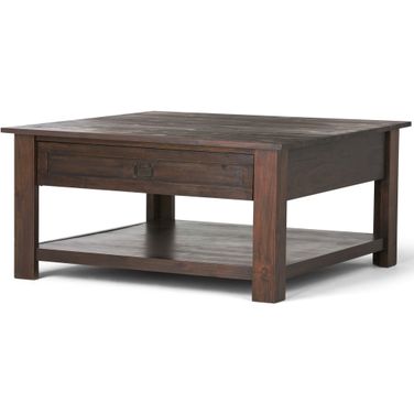 Monroe Solid Acacia Wood Square Coffee Table In Distressed Charcoal Brown