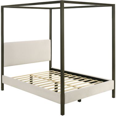 Monroe Upholstered Queen Canopy Platform Bed Vanilla and Black