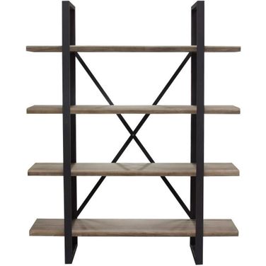 Montana 73 Inch 4-Tiered Shelf Unit In Rustic Oak Finish With Iron Frame