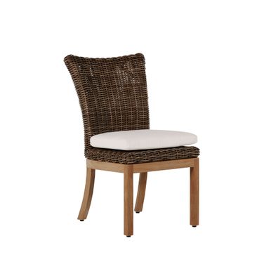 Montauk N-Dura Resin Wicker Teak Outdoor Side Chair In Bali Pearl