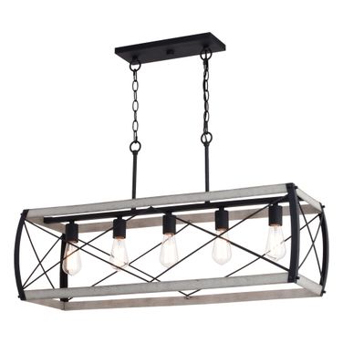 Montclare 35 Inch 5 Light Linear Chandelier In Textured Black and White Ash