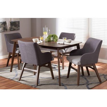 Monte Mid-Century Modern Walnut Wood Rectangular 5-Piece Dining Set