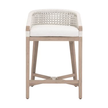 Montecito Outdoor Counter Stool In White Speckle Rope and Washed Ever Teak