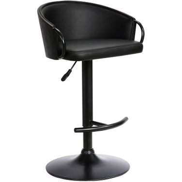 Montego Adjustable Black Faux Leather Swivel Barstool In Black Powder Coated Finish