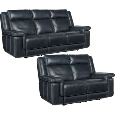 MS Montel Cosmos Cobalt Leather Lay Flat Power Reclining Living Room Set With Power Headrest And Lumbar
