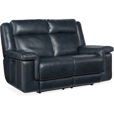 MS Montel Lay Flat Power Loveseat With Power Headrest And Lumbar In Blue