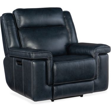 MS Montel Lay Flat Power Recliner With Power Headrest And Lumbar In Blue