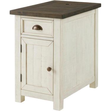 Monterey Chairside Table With Power In Cream White And Brown