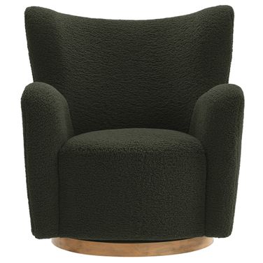 Montrose Wingback Sherpa Swivel Accent Chair In Fern Walnut