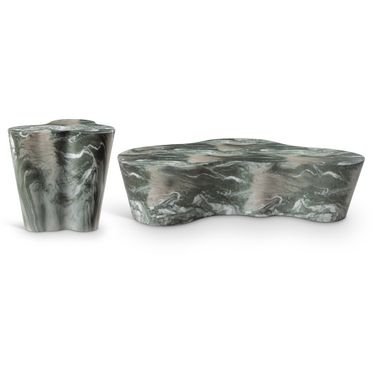Monza Marble Finish Concrete Occasional Table Set In Green