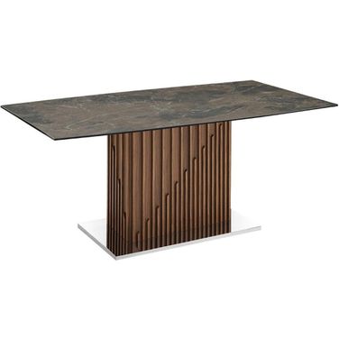 Moon Dining Table With Walnut Base and Brown Marbled Top