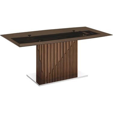 Moon Dining Table With Walnut Base and Smoked Top