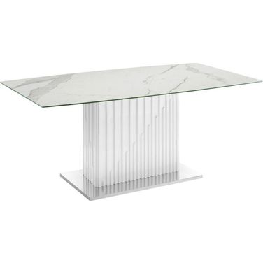 Moon Dining Table With White Base and White Marbled Top