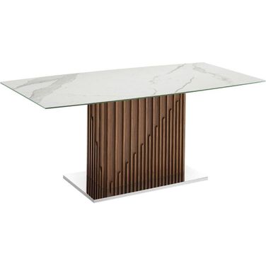 Moon Dining Table With Walnut Base and White Marbled Top