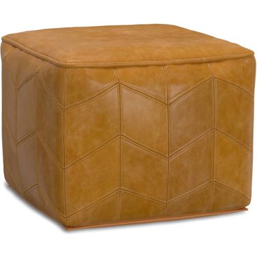 Morden Genuine Leather Square Pouf In Brown
