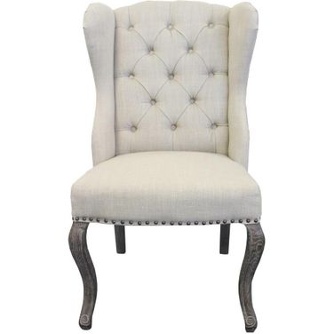 Moreau Tufted High Back Linen Chair In Grey