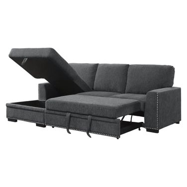 Morelia 2-Piece Sectional with Pull-out Bed and Left Chaise with Hidden Storage In Charcoal