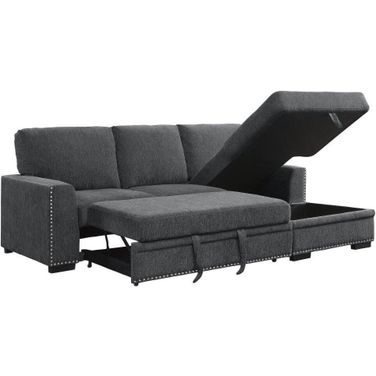 Morelia 2-Piece Sectional with Pull-out Bed and Right Chaise with Hidden Storage In Charcoal