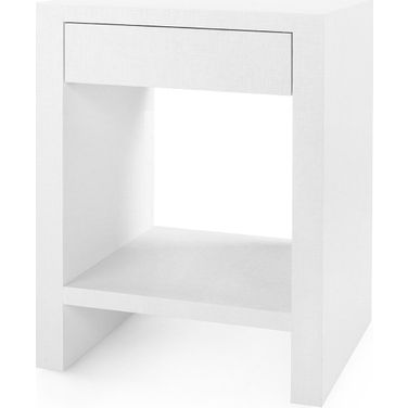 Morgan Grasscloth 1-Drawer Side Table In Chiffon White