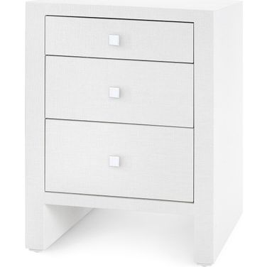 Morgan Grasscloth 3-Drawer Side Table In Chiffon White