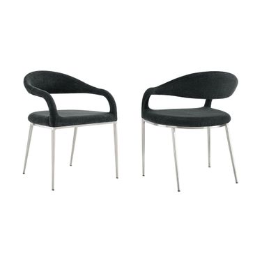 Morgan Upholstered Dining Chair with Brushed Stainless Steel and Charcoal Fabric Set of 2