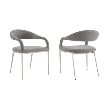 Morgan Upholstered Dining Chair with Brushed Stainless Steel and Light Gray Fabric Set of 2