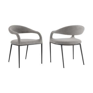 Morgan Upholstered Dining Chair with Matte Black Iron and Light Gray Fabric Set of 2