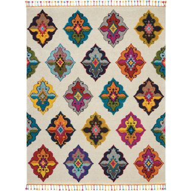 Moroccan Casbah 8'10" x 12' Area Rug In White and Multicolor