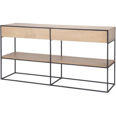 Morris Beige Wood With Black Metal Frame 2 Drawer Console Table
