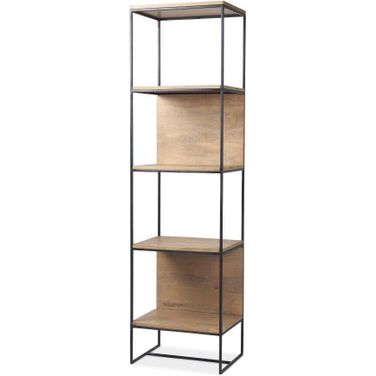 Morris Beige Wood With Black Metal Frame 4-Tier Shelving Unit