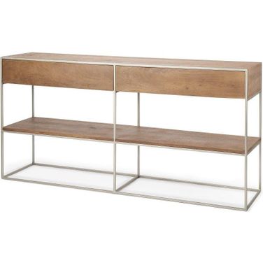 Morris I Brown Wood With Silver Metal Frame 2 Drawer Console Table