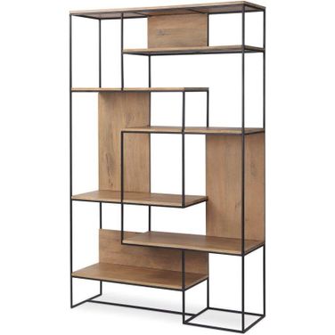 Morris Light Brown Wood With Black Metal Frame 6-Tier Shelving Unit