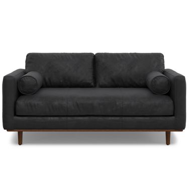 Morrison Genuine Leather 72 Inch Mid Century Sofa In Lead Black