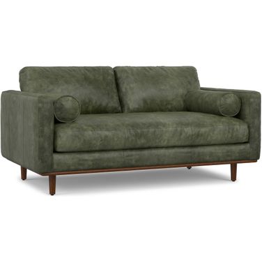 Morrison Genuine Leather 72 Inch Mid Century Sofa In Moss Green