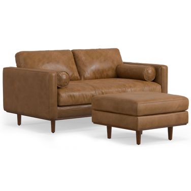 Morrison Genuine Leather 72-inch Sofa and Ottoman Set In Caramel Brown