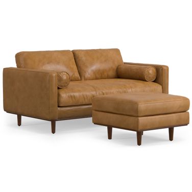Morrison Genuine Leather 72-inch Sofa and Ottoman Set In Sienna