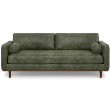 Morrison Genuine Leather 89 Inch Mid Century Sofa In Moss Green