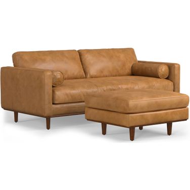 Morrison Genuine Leather 89-inch Sofa and Ottoman Set In Sienna
