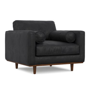 Morrison Genuine Leather Arm Chair In Lead Black