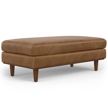 Morrison Genuine Leather Large Rectangular Ottoman In Caramel Brown