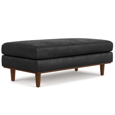 Morrison Genuine Leather Large Rectangular Ottoman In Lead Black