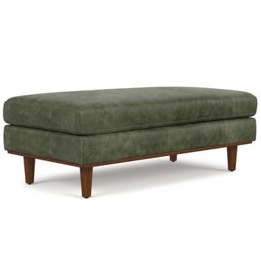 Morrison Genuine Leather Large Rectangular Ottoman In Moss Green