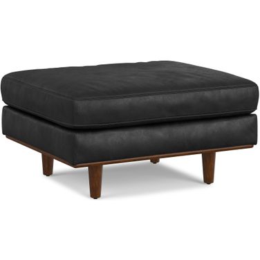 Morrison Genuine Leather Ottoman In Lead Black