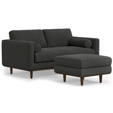 Morrison Woven-Blend Fabric 72-inch Sofa and Ottoman Set In Charcoal Grey