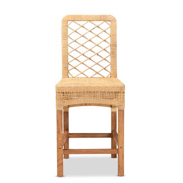 Moscow Rattan and Mahogany Wood Counter Stool In Walnut Brown and Natural