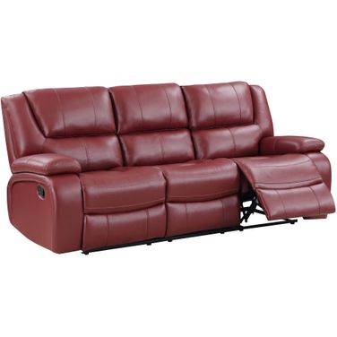 Camila Upholstered Motion Reclining Sofa Red Faux Leather